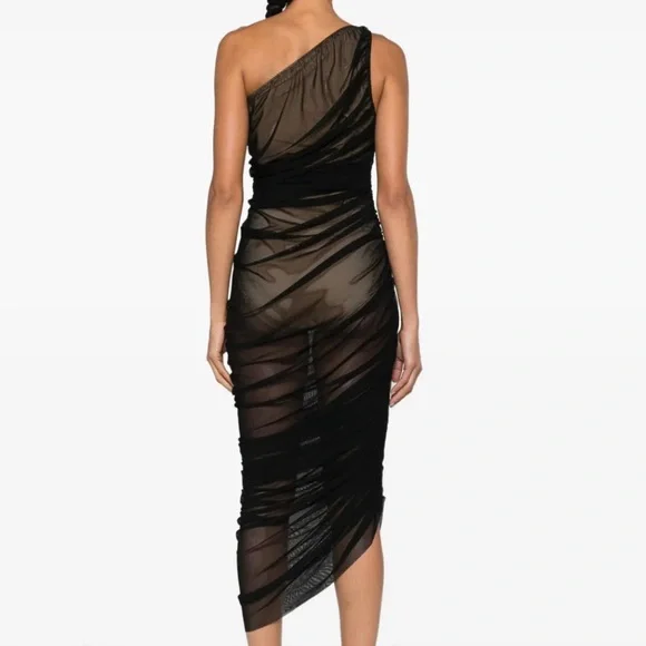 Norma Kamali Black Diana one-shoulder gown Sheer Bodysuit Dress Size S / 36 - Picture 7 of 9